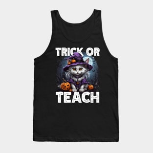 Cute Cat Trick or Teach, Halloween Witch Costume, Teacher Gift, Pumpkin, Spooky Night Tank Top